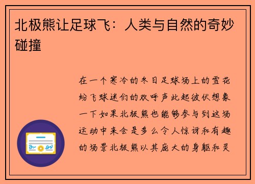 北极熊让足球飞：人类与自然的奇妙碰撞
