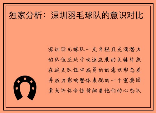 独家分析：深圳羽毛球队的意识对比