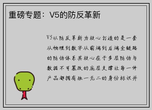 重磅专题：V5的防反革新