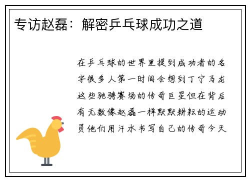 专访赵磊：解密乒乓球成功之道